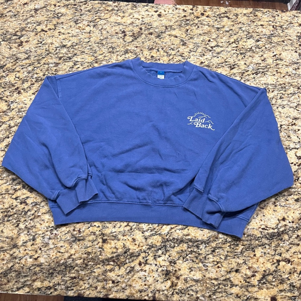 Old‎ Navy Womens Blue Laid Back Easy Going Graphic Cropped Sweatshirt Large